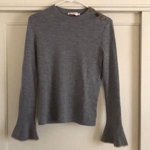 Tory Burch Gray Kimberly Sweater Top with Bell Sleeves